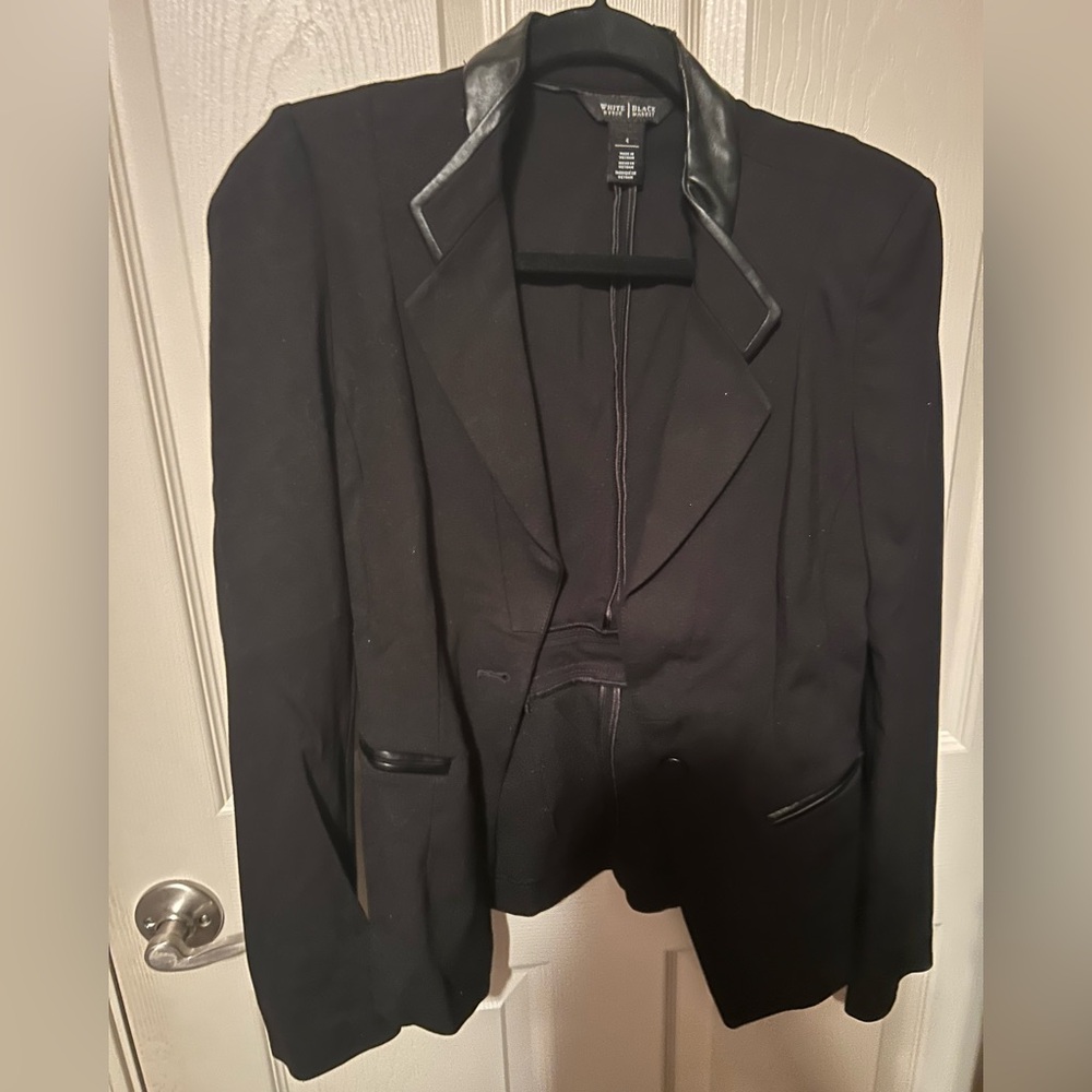 White House Black Market Black Blazer with Leather Trim